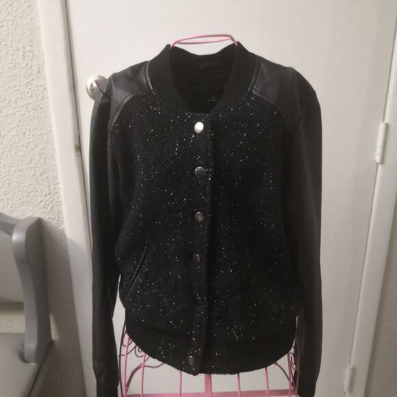 Love Culture Black Wool Moto Jacket Faux Leather S Wednesday Dark Academia Biker - Picture 5 of 13